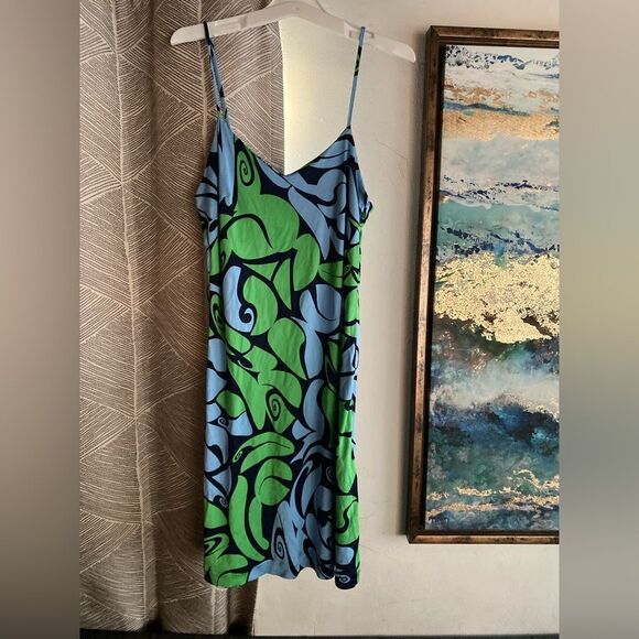 Miu Miu Stretch Mini Dress Size XS Green Blue Spaghetti Strap one-piece - Picture 11 of 11